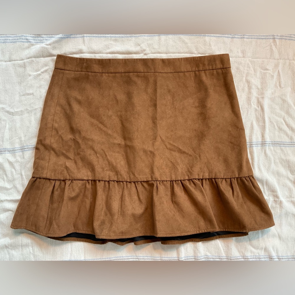 J Crew Faux Suede Ruffle Skirt
